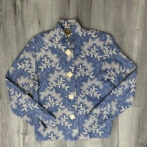 PAINTED PONY LINEN SHACKET SHIRT JACKET Blue White Winter Floral Women's Size XS